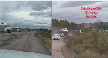 La ruta nacional 151, uno de los corredores utilizados por la logística de Vaca Muerta, presenta sectores con un fuerte deterioro de la calzada y circulación de vehículos por las banquinas.