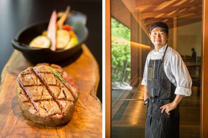 La sabrosa carne kobe, con denominación de origen y la vacuna más cara del mundo, es servida en el restaurante del resort. El chef encargado de estas delicias.