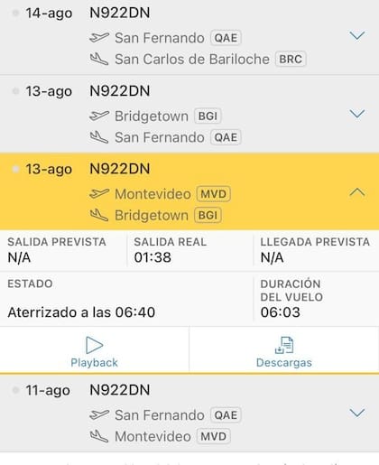 La salida del vuelo hacia Barbados, el 13 de agosto