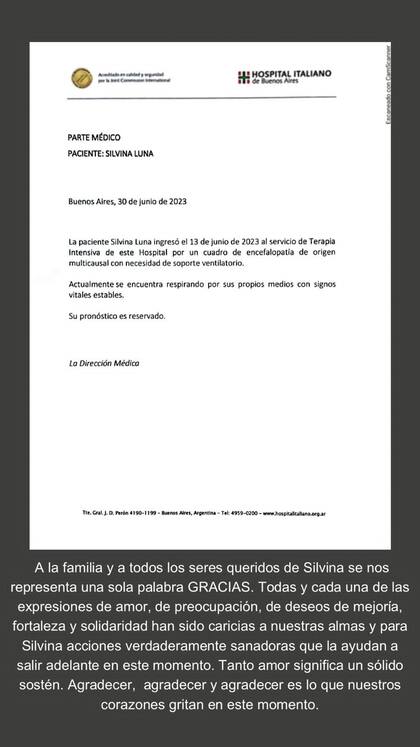 La salud de Silvina Luna: comparten el primer parte médico desde su internación