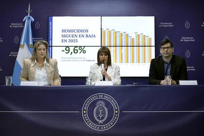 La secretaria de Seguridad, Alejandra Monteoliva, la ministra de Seguridad Nacional, Patricia Bullrich, y el director de Estadísticas, Marcos González.