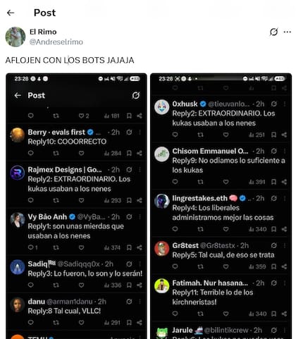 La secuencia de bots que buscaron darle relevancia al comentario de Santiago Oría