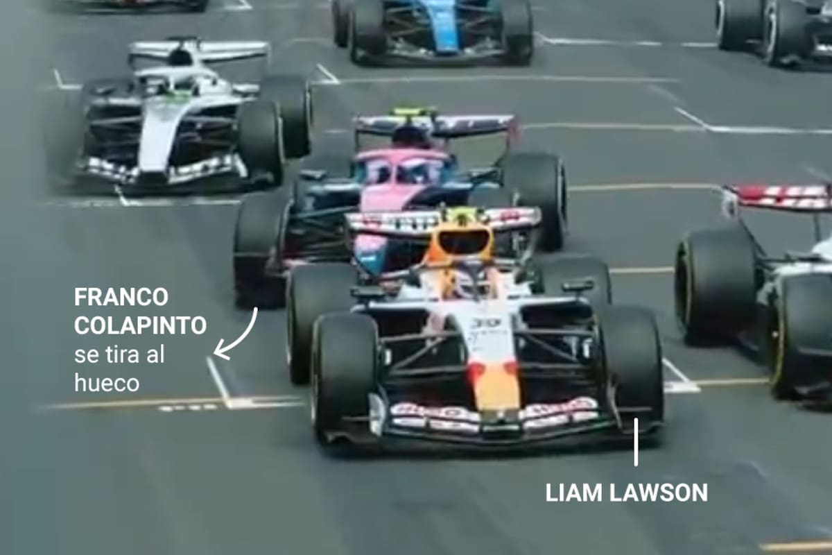 La secuencia de la manera en que Colapinto esquivó a Liam Lawson en los primeros compases del Gran Premio de Australia