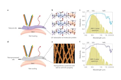 La seda ya es buena reflejando la radiación infrarroja, pero con el tratamiento con nanopartículas también puede reflejar radiación ultravioleta
