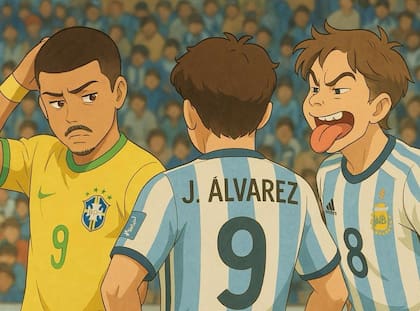 La Selección Argentina frente a Brasil, dibujado con ChatGPT con la animación del Estudio Ghibli
