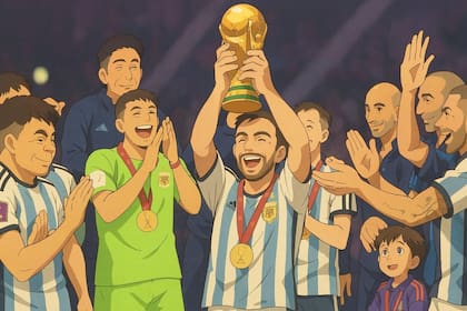 La Selección Argentina tras ganar la copa del mundo, pero al estilo Studio Ghibli