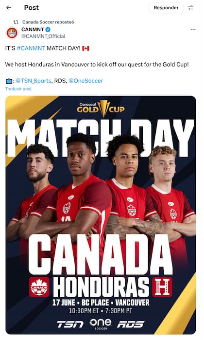 La selección de Canadá se prepara para su encuentro contra Honduras. Foto: X