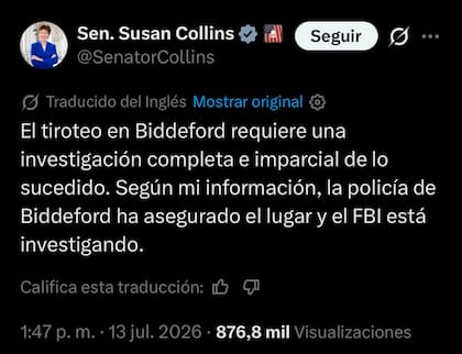 La senadora Collins dijo que la investigación sobre la muerte del migrante colombiano está en marcha