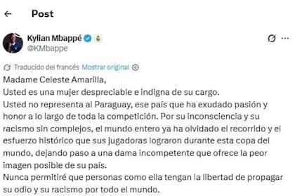 La senadora de Paraguay que publicó comentarios racistas de Mbappé le exigió al futbolista que se disculpe.