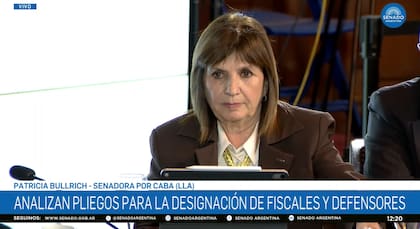 La senadora Patricia Bullrich en la Comisión de Acuerdos