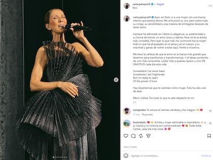La sentida publicación de Carla Pereyra tras el show de Céline Dion