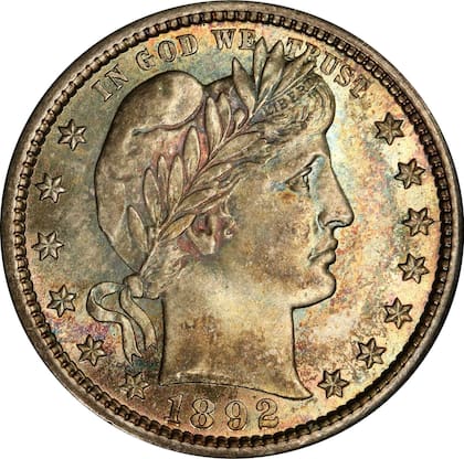 La serie de cuartos de dólar Barber fue emitida entre 1892 y 1916