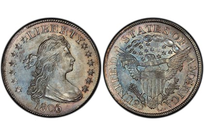 La serie Draped Bust, particularmente los ejemplares acuñados durante la transición entre 1805 y 1806 en la Casa de la Moneda de Filadelfia, se convirtió en piezas valiosas en el mercado de subastas
