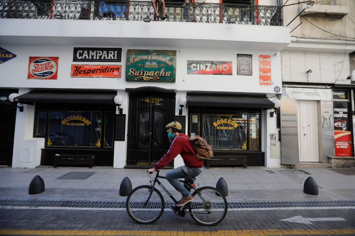 La situación de los comercios en la Avenida Corrientes. Gran parte de los locales cerrados y algunos optaron por el delivery