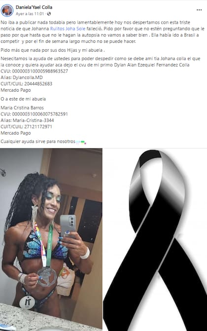 La sobrina de la atleta compartió la noticia a través de redes sociales.