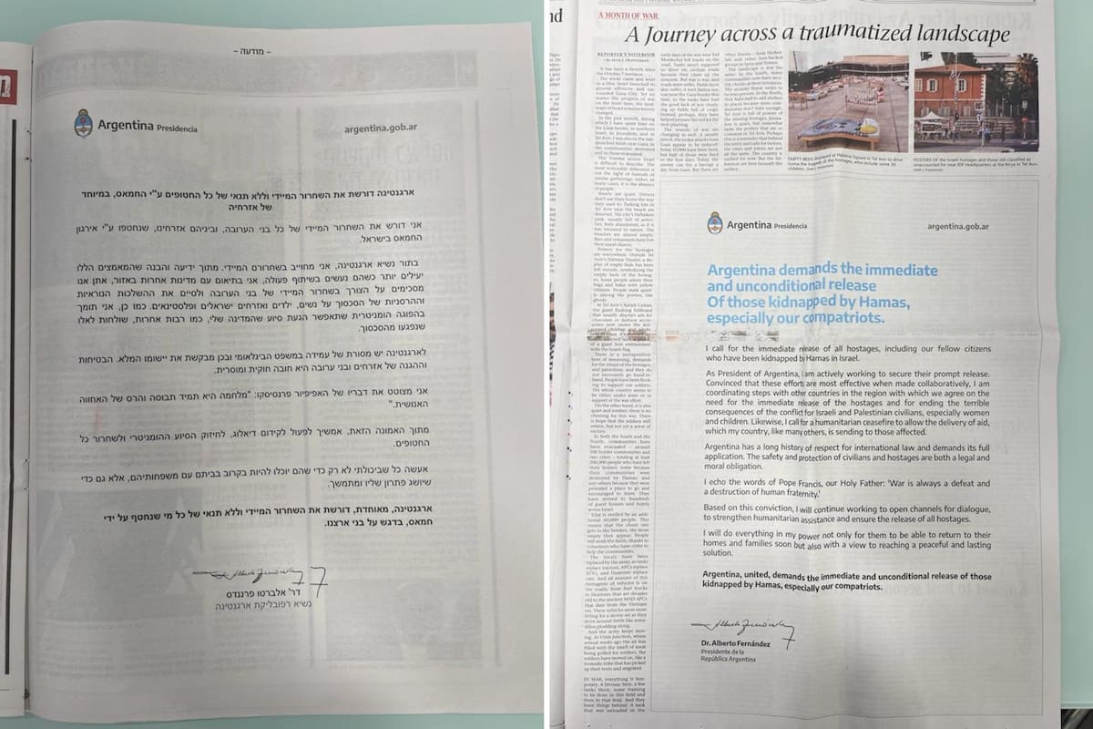 La solicitada de Fernández en los medios de Israel