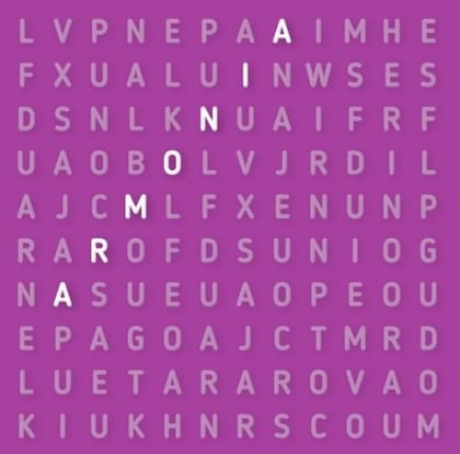 La solución al acertijo visual en letras resaltadas en color blanco.