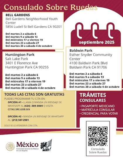 La SRE publica todos los detalles del Consulado Sobre Ruedas cada mes en su sitio oficial y en sus redes sociales (Secretaría de Relaciones Exteriores)