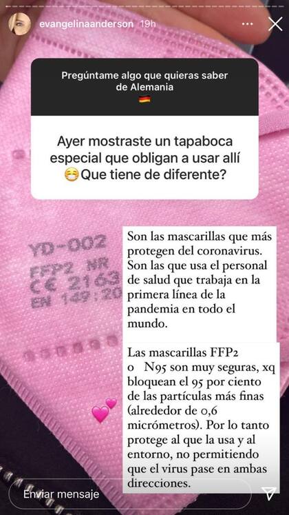 La story con la que Evangelina Anderson explicó cómo se cuida su familia ante la pandemia de coronavirus