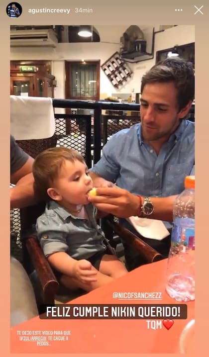 La story que subió Agustín Creevy para decirle feliz cumpleaños a Nicolás Sánchez. Crédito: Instagram