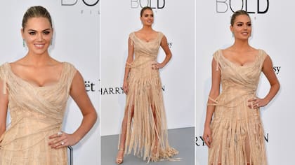 La supermodelo se vistió de nude con flecos