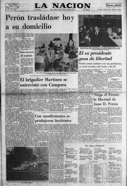 La tapa de LA NACION del 18 de noviembre de 1972