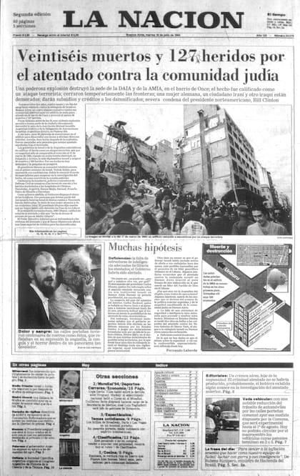 La tapa de LA NACION del 19 de julio de 1994