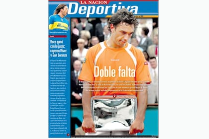 La tapa de LA NACION Deportes del 6 de octubre de 2005, cuando el tenis nacional quedó manchado por dos casos de doping.