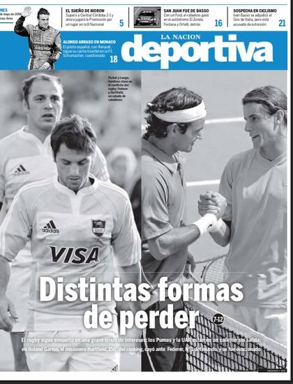 La tapa de LA NACION Deportiva el día de su partido con Federe: un recuerdo imborrable