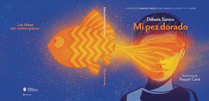 La tapa de "Mi pez dorado" se despliega para que se luzca la ilustración de Raquel Cané