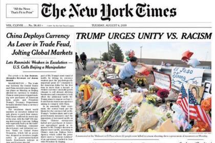 La tapa de The New York Times con el títtulo "Trump insta a la unidad contra el racismo" generó críticas