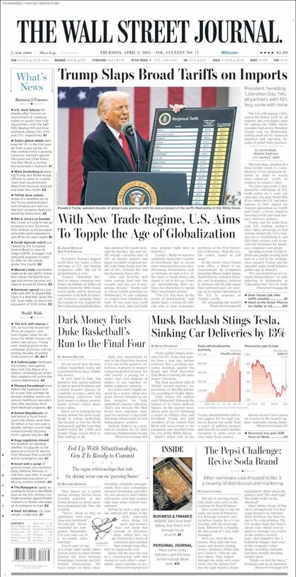 La tapa de The Wall Street Journal