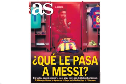 La tapa del diario AS que hace referencia al estado físico del 10 de Barcelona