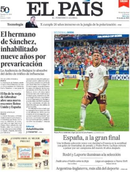 Las tapas de los diarios de Francia tras la dura derrota ante España 14 La tapa del diario El País de España tras la contundente victoria ante Francia.