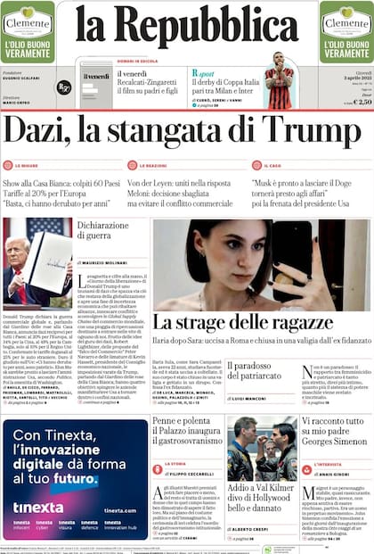 La tapa del diario La Repubblica