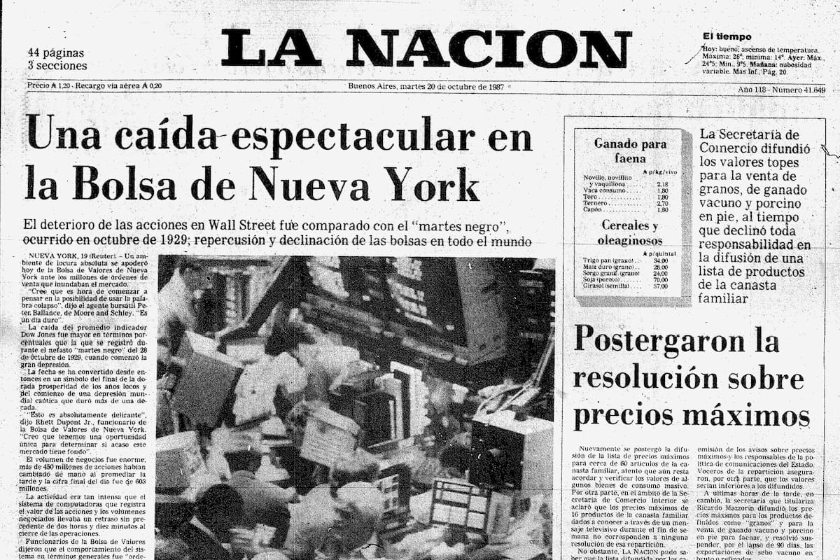 La tapa del diario LA NACION del 20 de octubre de 1987