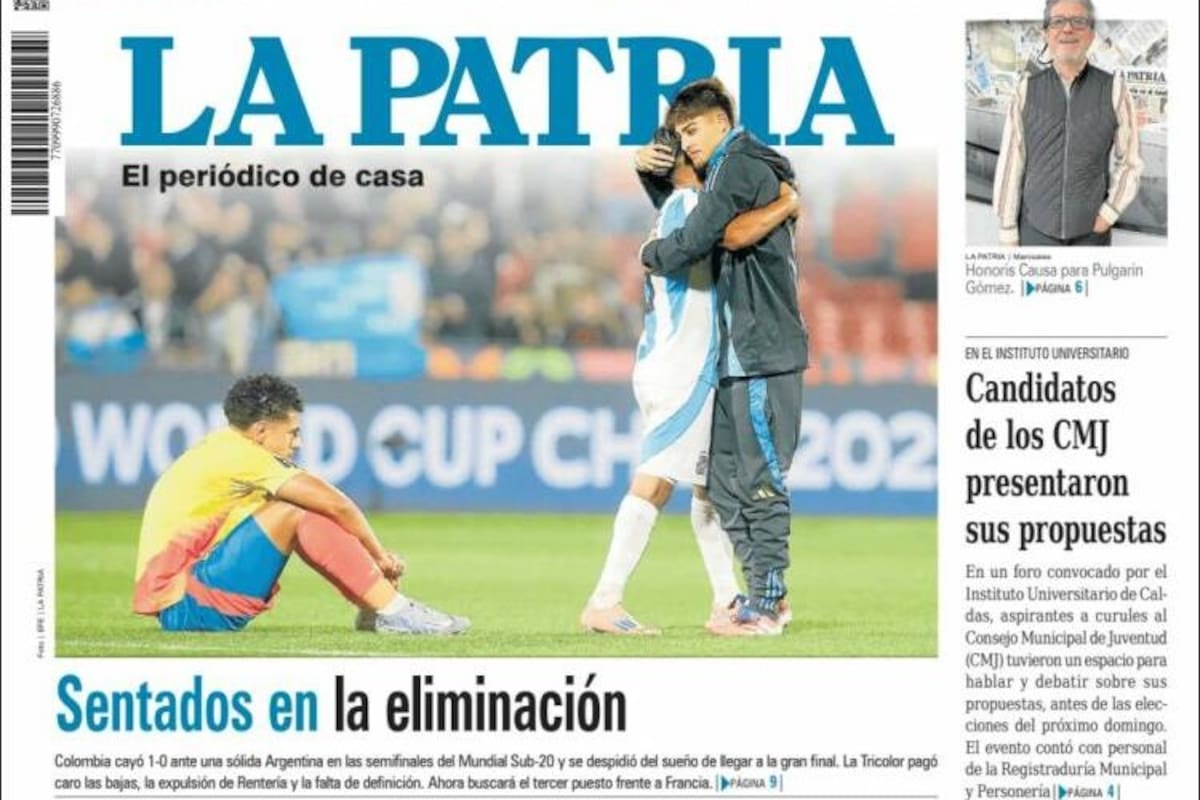 La tapa del diario La Patria, de Manizales (Colombia), en donde queda reflejada la frustración del equipo cafetero en el Mundial Sub 20