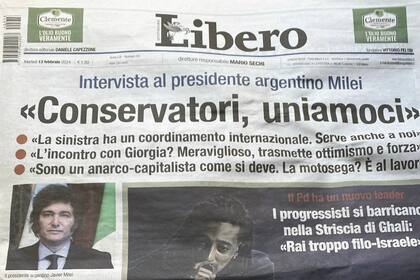 La tapa del diario Libero, con la entrevista a Javier Milei