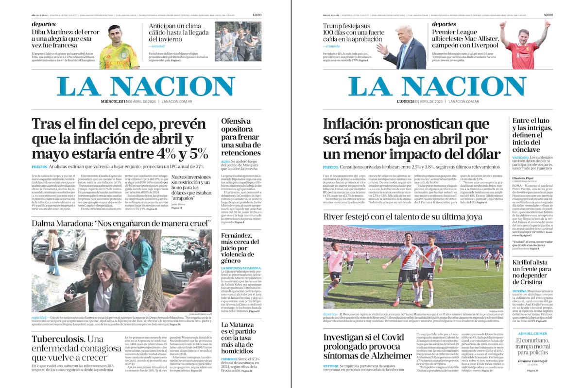 La tapa que cuestionó Milei, del 16 de abril, y la que omitió, del 28 de abril