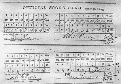 La tarjeta donde se advierte que hay un golpe anotado de más en el hoyo 17: par en lugar de birdie