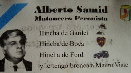 La tarjeta personal de Alberto Samid, donde define: "Le tengo bronca a Mauro Viale"