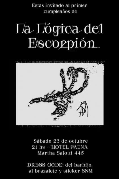 La tarjeta virtual que invitaba a la fiesta, “La lógica del escorpión”, tal como se llama su nuevo disco.