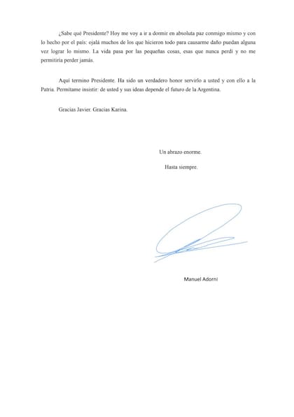 La tercera parte de la renuncia de Manuel Adorni
