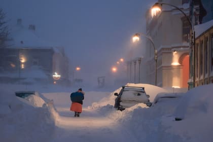 La tormenta de nieve en Kristiansand, Noruega, el 3 de enero de 2024. (Tor Erik Schroder/NTB Scanpix via AP)