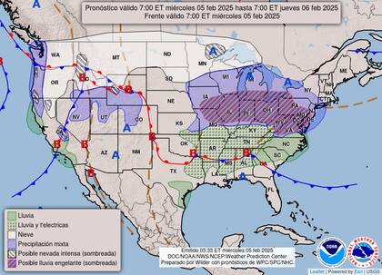 La tormenta invernal llegará este miércoles 5 de febrero a Estados Unidos y se extenderá hasta el jueves