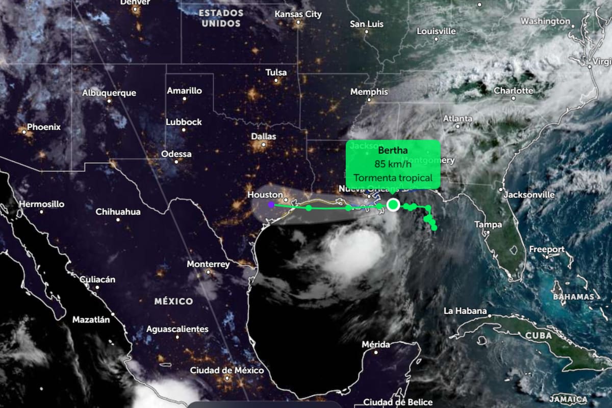 La tormenta tropical Bertha continúa su desplazamiento lento hacia el oeste sobre la costa norte del Golfo de México