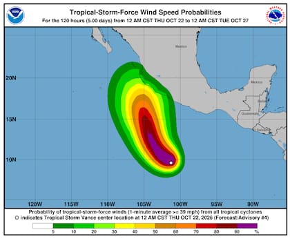La tormenta Vance registra vientos sostenidos de 52 millas por hora (83 km/h) con ráfagas de hasta 58 millas por hora (93 km/h)