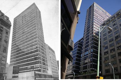 La Torre del Club Alemán, erigida en 1972 y una vista actual del mismo edificio.