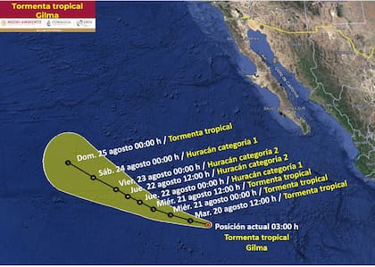 La trayectoria prevista para el ciclón tropical Gilma