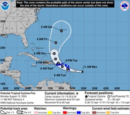 La trayectoria prevista para el posible ciclón tropical